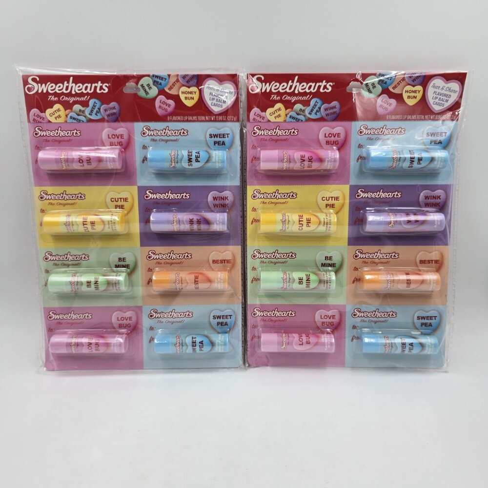 Sweethearts Tear & Share Flavored Lip Balms for Valentines 8 Count - Lot of 2